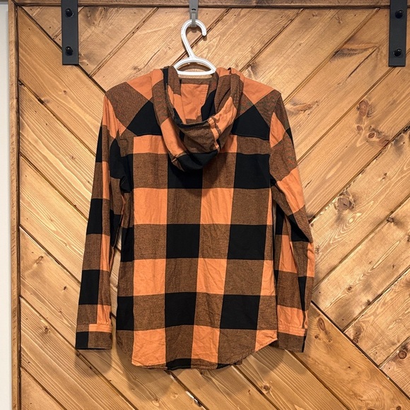 Ladies Rip Curl Orange and Black Plaid Shirt With Hood Medium - Picture 4 of 4